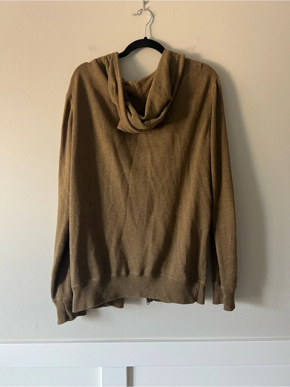 J.Crew Olive Brown Cotton Cashmere Zip Hoodie Sweater Large Lightweight
